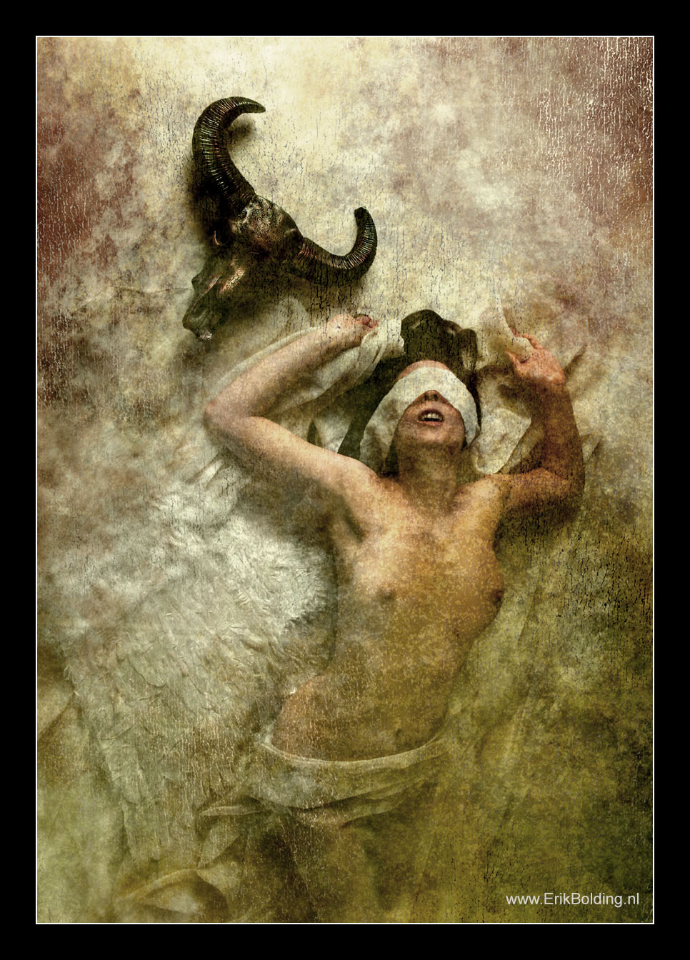 model with horns